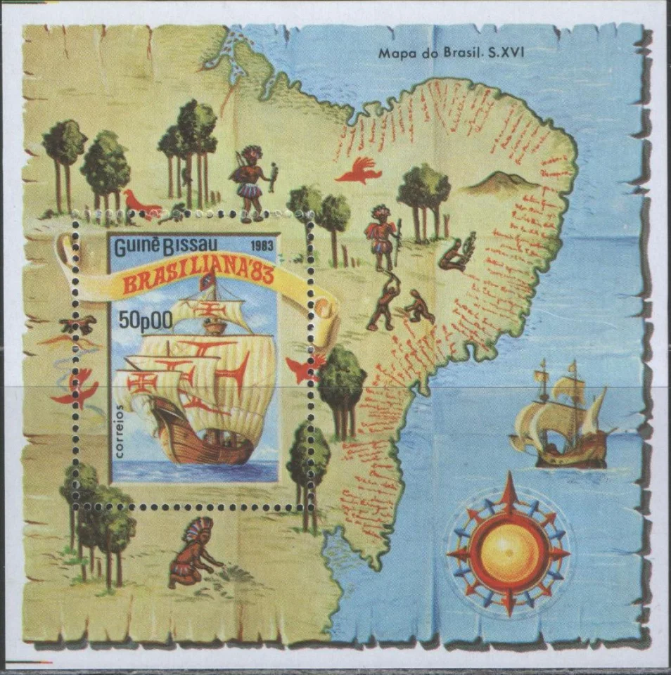 Гвинея Бисау - Парусник, карта(1983).