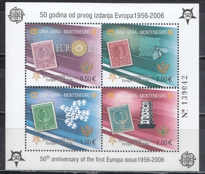 Монтенегро - 50 лет маркам Европа СЕПТ. Бл. №2А(2006).