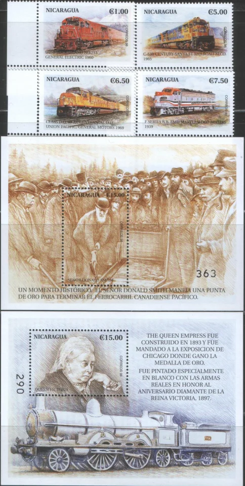 Никарагуа - Тепловозы и паровозы(4 марки+4 блока,1998).