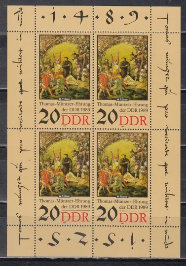 ГДР - 500-летие Томаса Мюнцера. Малый лист(1989).