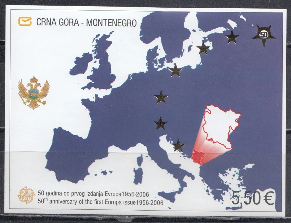 Монтенегро - 50 лет маркам Европа СЕПТ. Бл. № 3(2006).