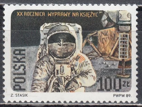 Польша - 20 лет высадки на Луну Аполло-11. Марка(1989).