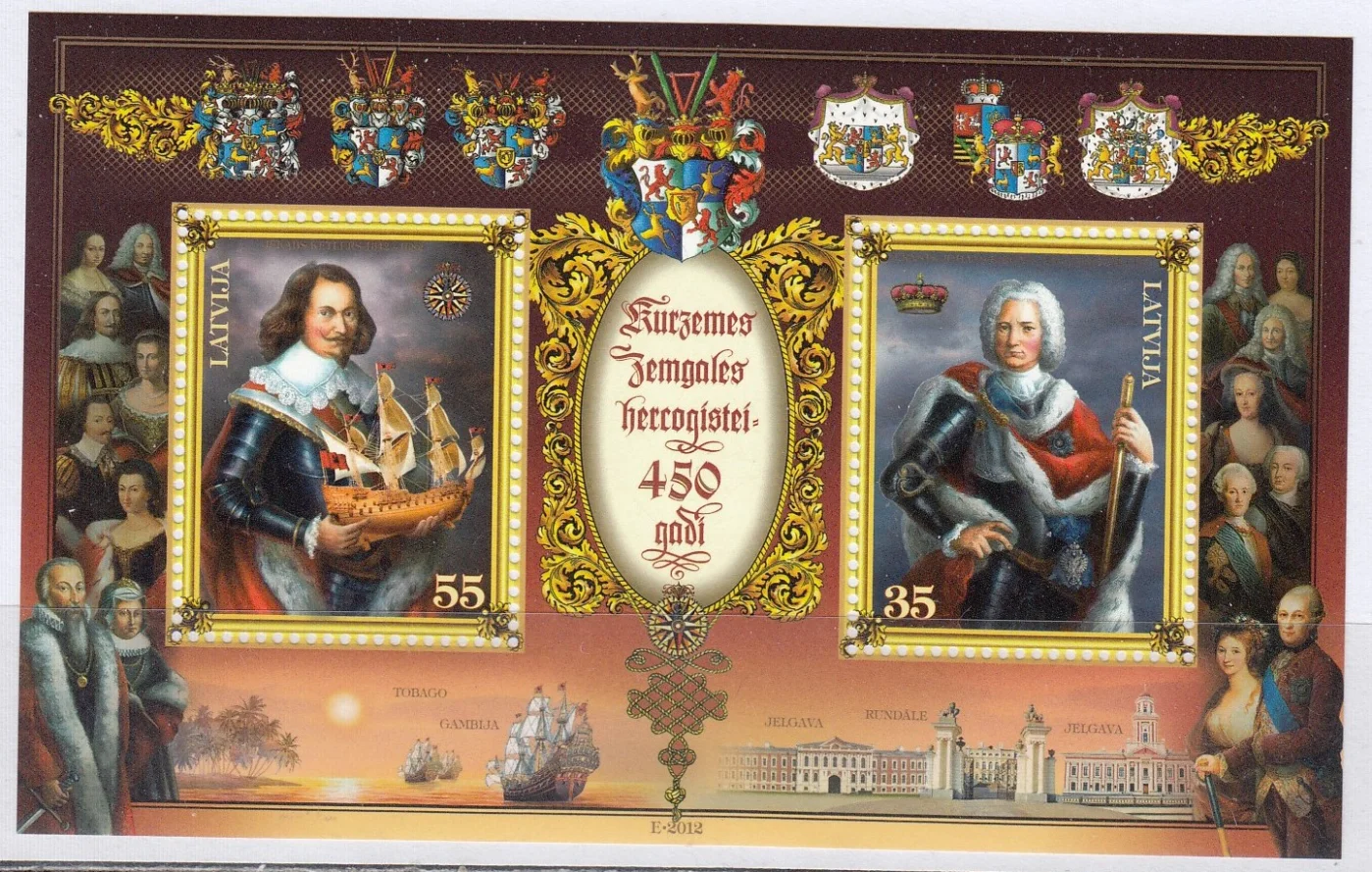 Латвия - 450-летие Курляндского и Семигалльского герцогств. Парусники(2012).