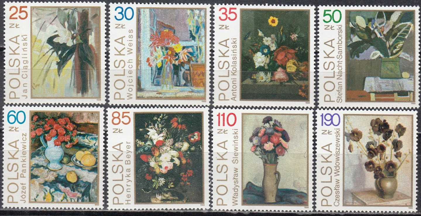 Польша - Натюрморты с цветами польских художников(1989).