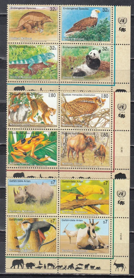 ООН(Нью Йорк; Вена; Женева) - Вымирающие виды фауны(1995).