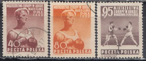 Польша - Чемпионат Европы по боксу в Варшаве(1953). Марки гашеные.