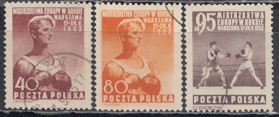 Польша - Чемпионат Европы по боксу в Варшаве(1953). Марки гашеные.
