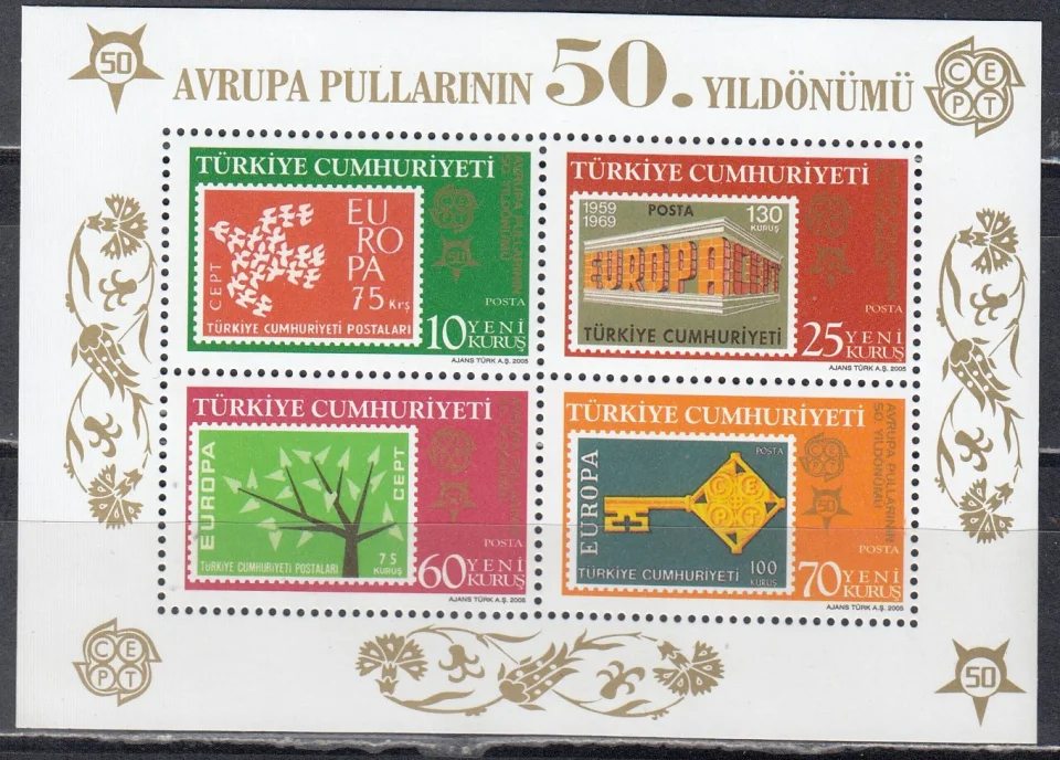 Турция - 50 лет маркам Европа СЕПТ. Блок с зубцами(2005).
