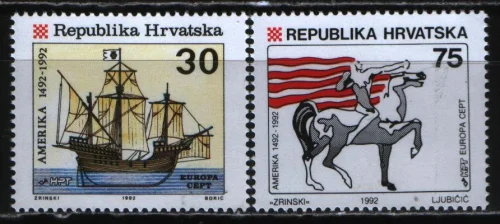 Хорватия - 500 летие открытия Америки. Парусник(1992).