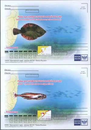 Россия - Рыбы Дальневосточных морей России. 4 ПК. 2019(15).