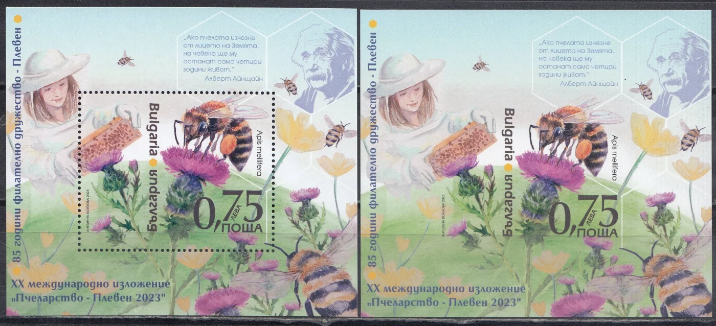 Болгария - Пчёлы. Зубцовый и без зубцовый блоки(2023).