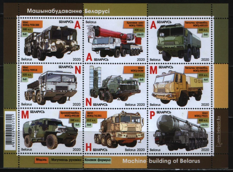 Беларусь - Машиностроение. Военные тягачи. Тактические автомобили. Блок(2020).